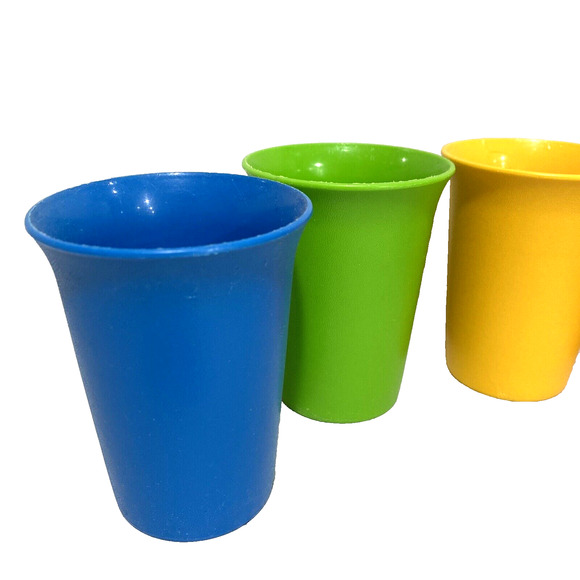 Tupperware Plastic Cups Tumblers 6 oz Juice Primary Colors Stackable Retro (5) - Picture 2 of 6